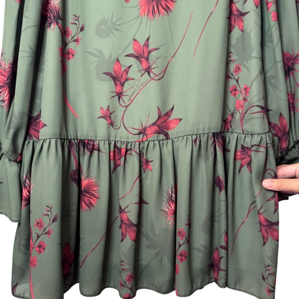 Lanca Perfume Collection green ruffled floral long sleeve mini dress size XS - Picture 6 of 8